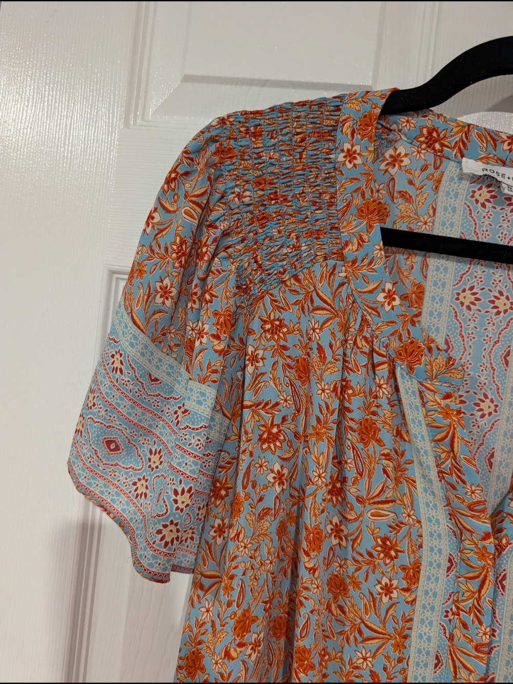 Rose & Olive Light Blue & Orange Floral Boho Tunic in Size 2X - Picture 3 of 9